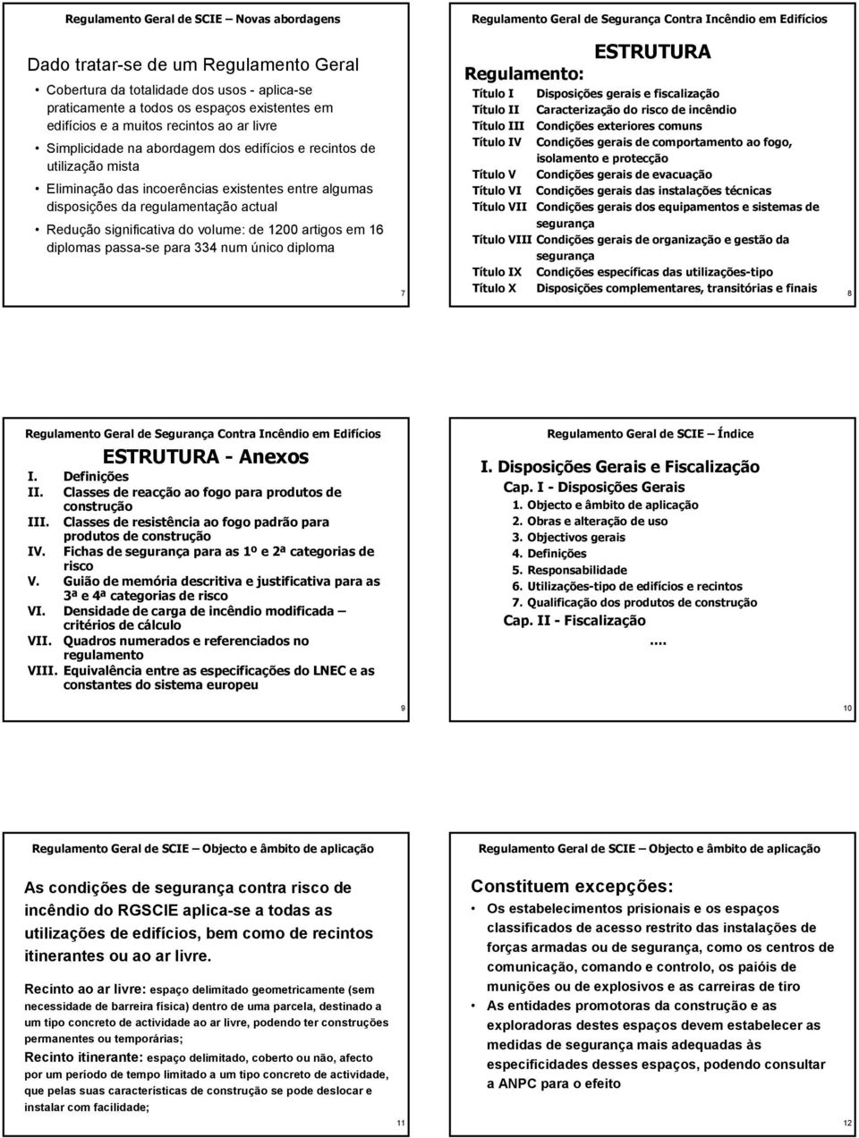 disposições da regulamentação actual Redução significativa do volume: de 1200 artigos em 16 diplomas passase para 334 num único diploma 7 ESTRUTURA Regulamento: Título I Disposições gerais e