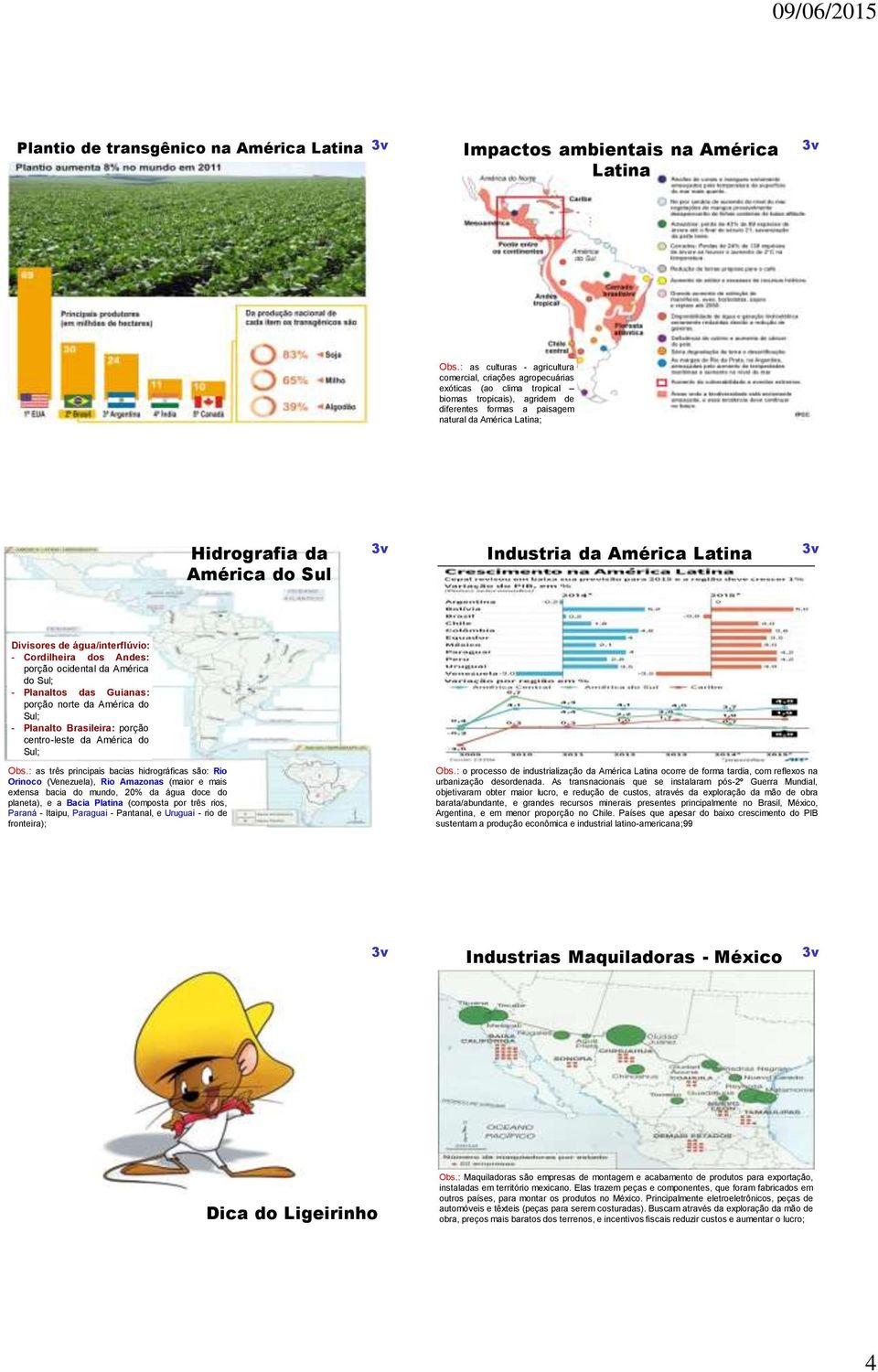 da Latina Divisores de água/interflúvio: - Cordilheira dos Andes: porção ocidental da do Sul; - Planaltos das Guianas: porção norte da do Sul; - Planalto eira: porção centro-leste da do Sul; Obs.