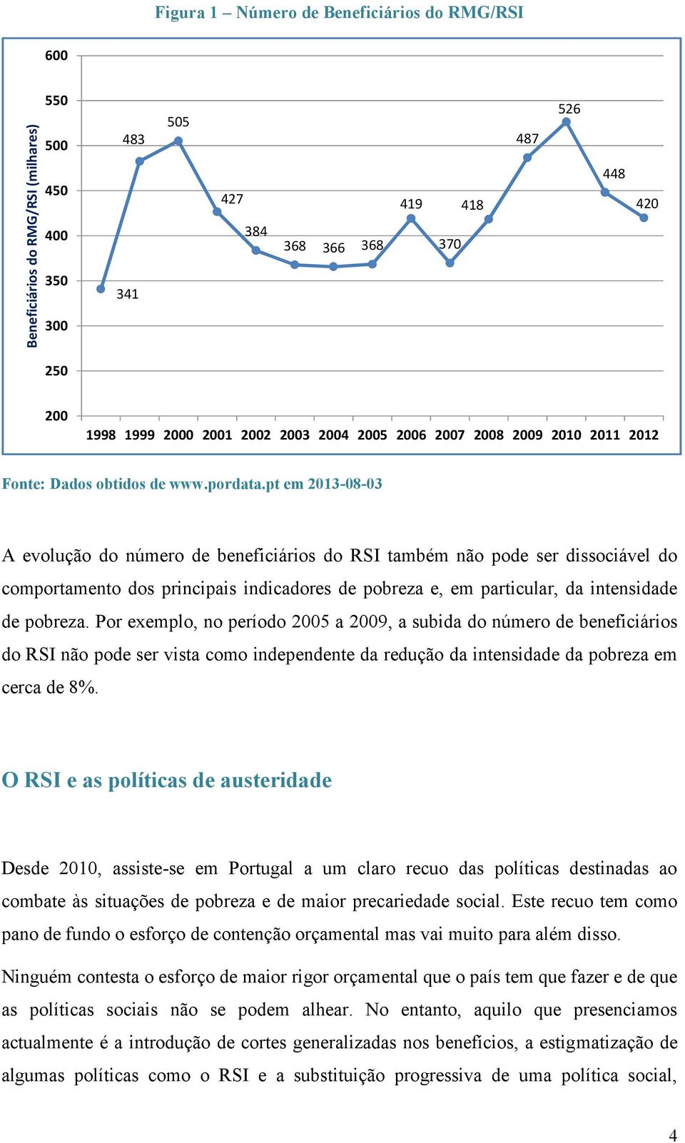 pt em 2013-08-03 A evolução do número de beneficiários do RSI também não pode ser dissociável do comportamento dos principais indicadores de pobreza e, em particular, da intensidade de pobreza.