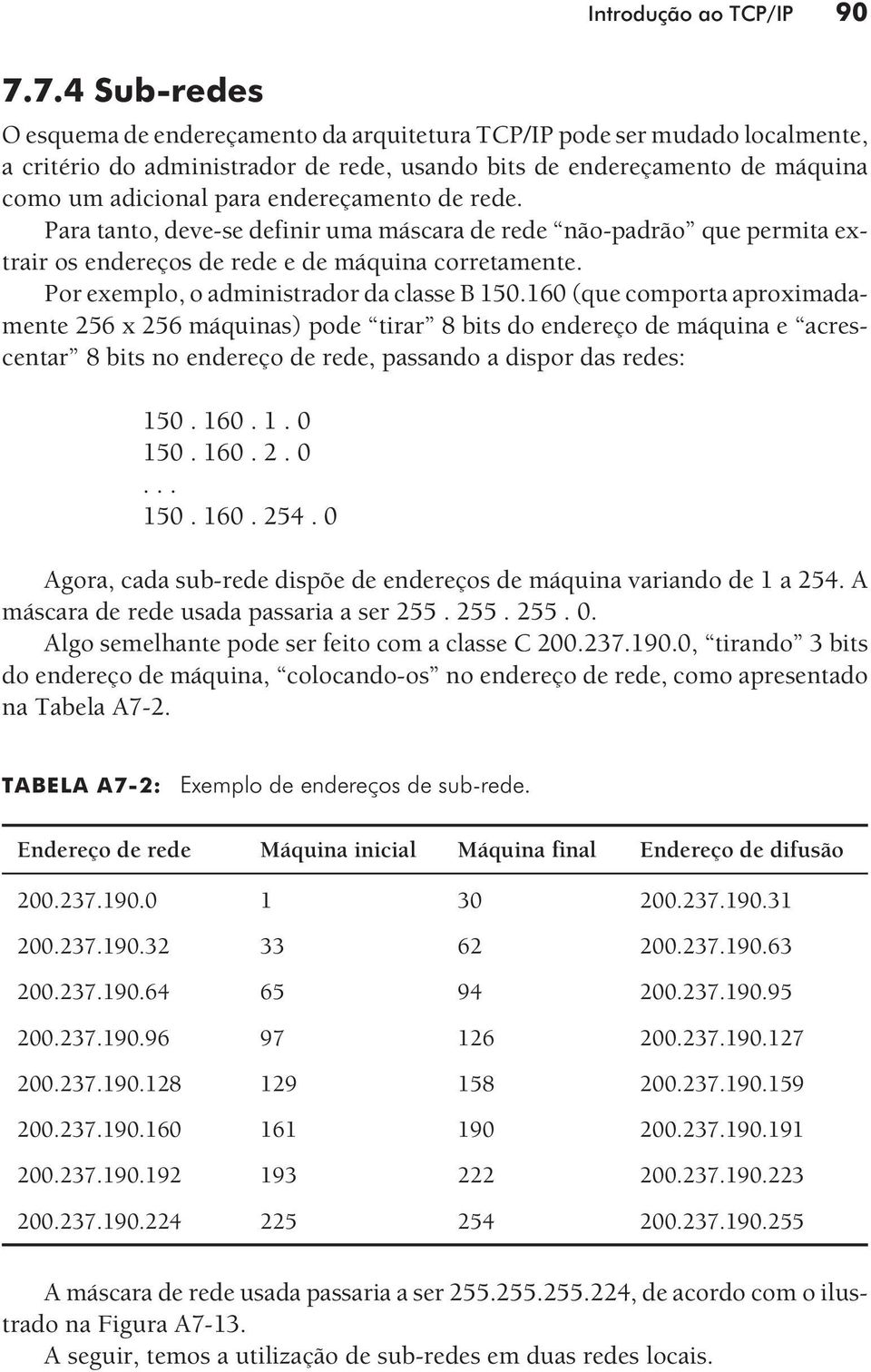 endereçamento de rede. Para tanto, deve-se definir uma máscara de rede não-padrão que permita extrair os endereços de rede e de máquina corretamente. Por exemplo, o administrador da classe B 150.