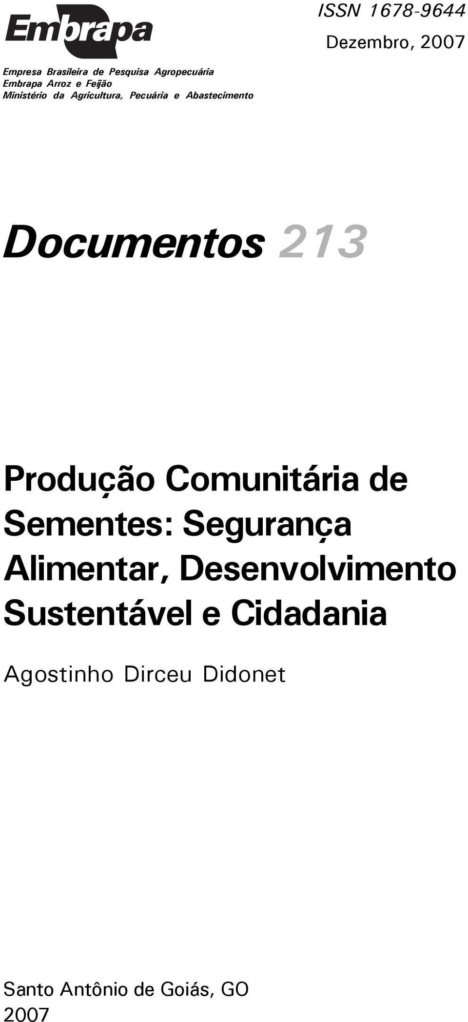 Documentos 213 Produção Comunitária de Sementes: Segurança Alimentar,