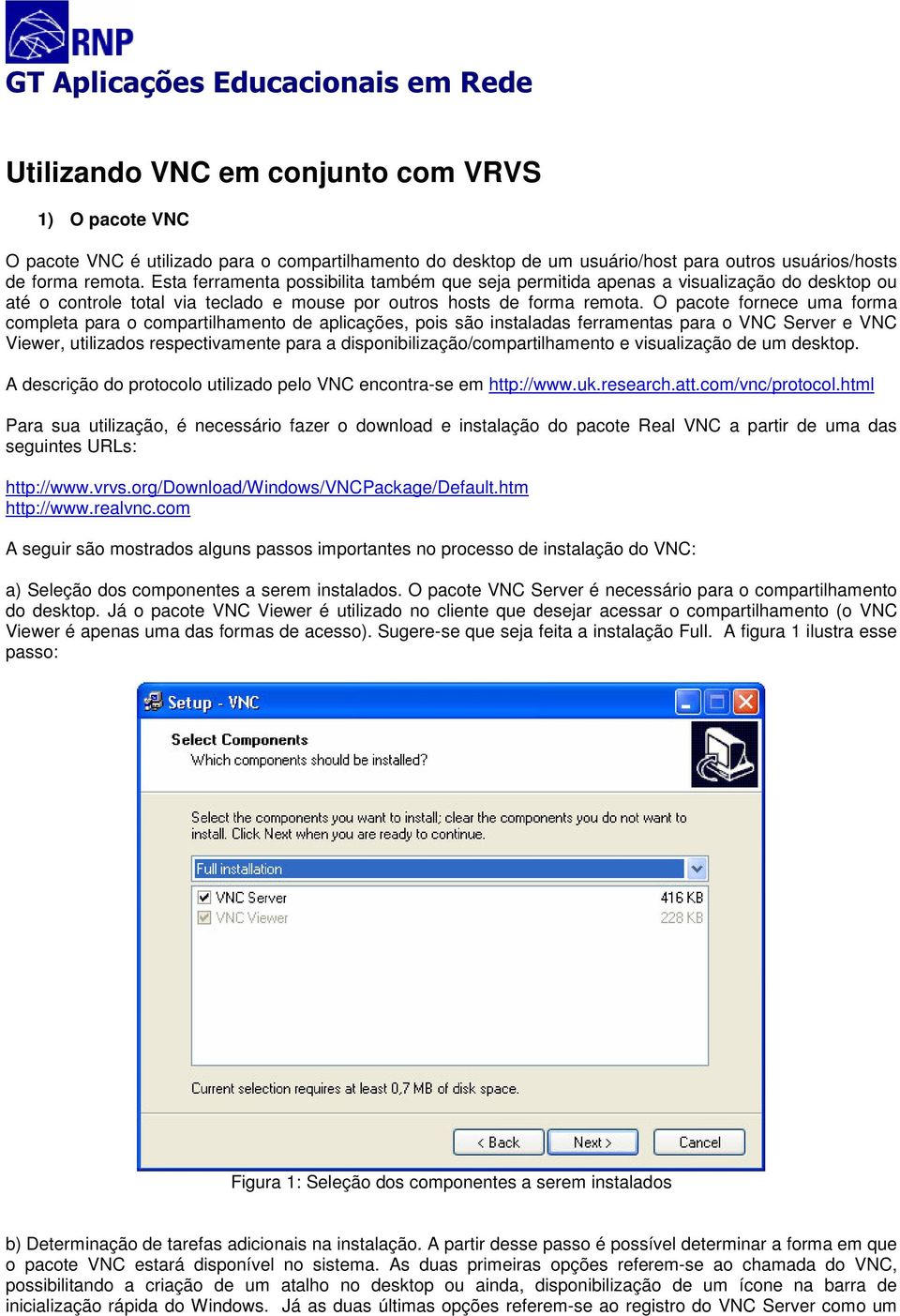 O pacote fornece uma forma completa para o compartilhamento de aplicações, pois são instaladas ferramentas para o VNC Server e VNC Viewer, utilizados respectivamente para a