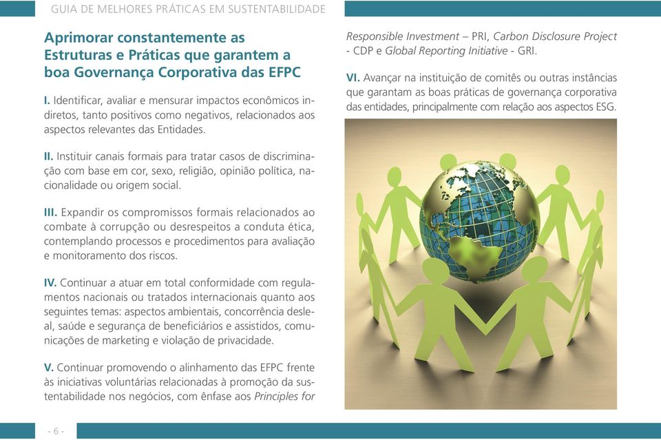 Responsible Investment PRI, Carbon Disclosure Project - CDP e Global Reporting Initiative - GRI. VI.