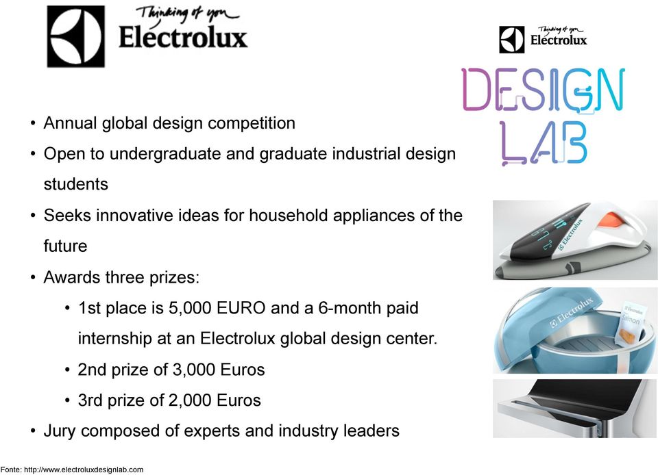 and a 6-month paid internship at an Electrolux global design center.