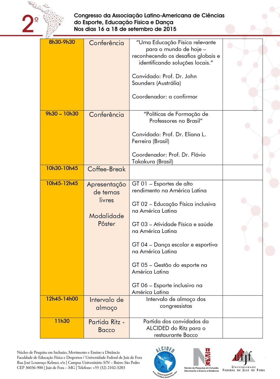 Ferreira (Brasil) 10h30-10h45 10h45-12h45 12h45-14h00 Apresentação de temas livres Modalidade Pôster Intervalo de almoço Coordenador: Prof. Dr.