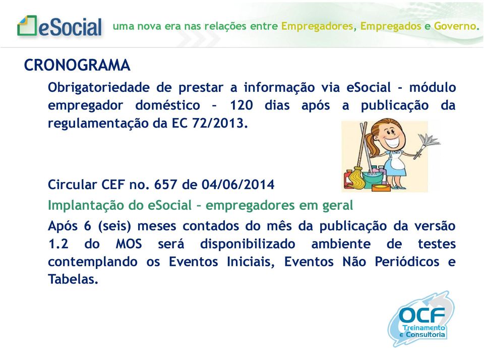 657 de 04/06/2014 Implantação do esocial empregadores em geral Após 6 (seis) meses contados do mês da