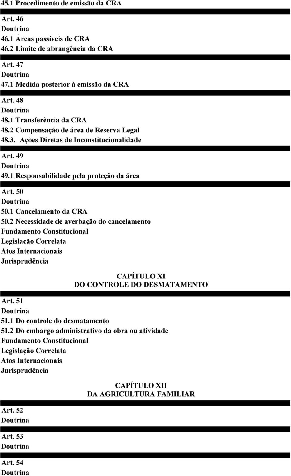 Ações Diretas de Inconstitucionalidade Art. 49 49.1 Responsabilidade pela proteção da área Art. 50 50.1 Cancelamento da CRA 50.