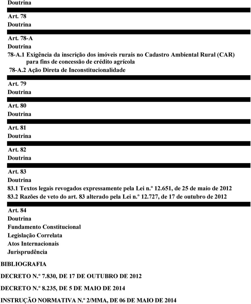 2 Ação Direta de Inconstitucionalidade Art. 79 Art. 80 Art. 81 Art. 82 Art. 83 83.1 Textos legais revogados expressamente pela Lei n.º 12.