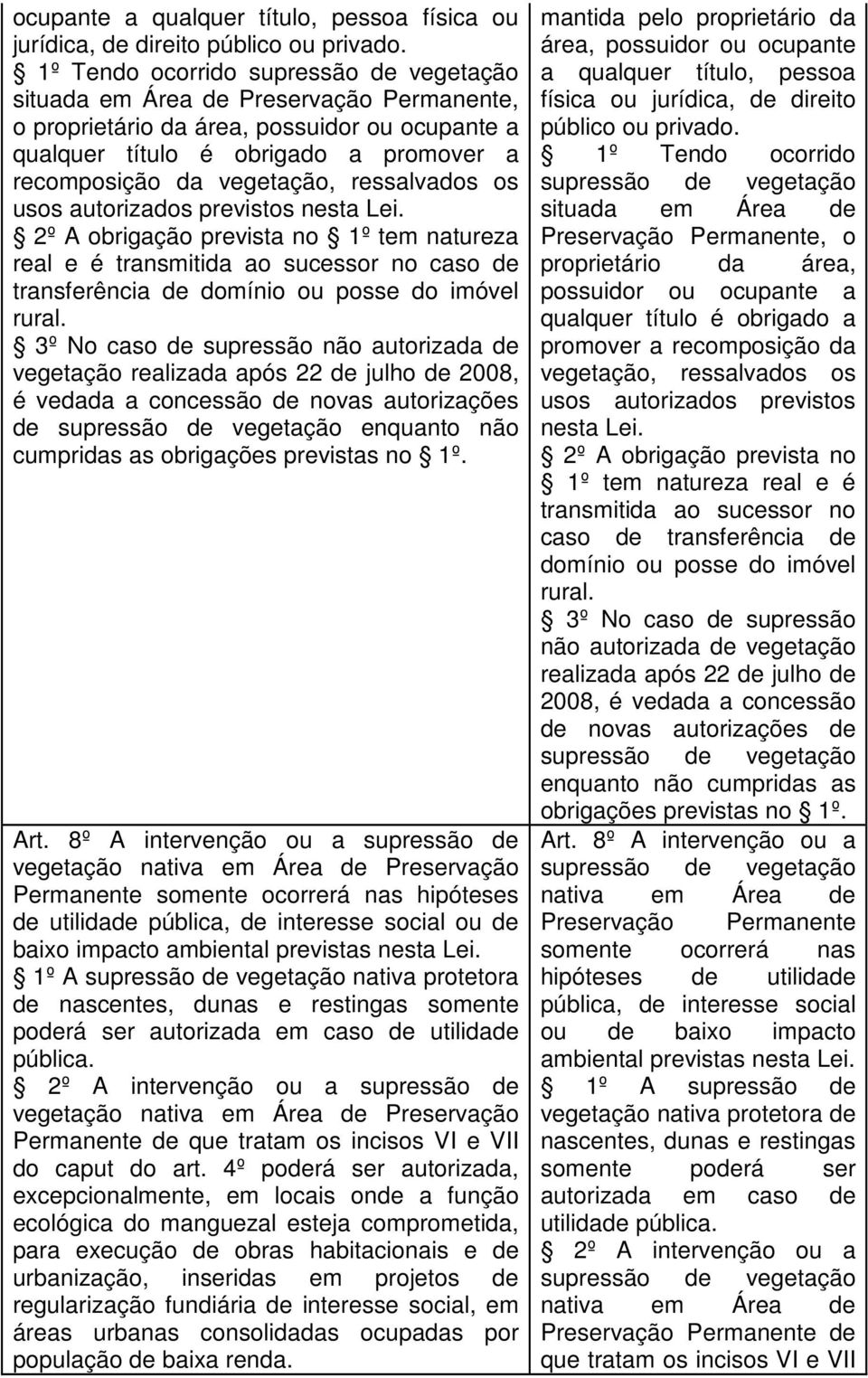 ressalvados os usos autorizados previstos nesta Lei. 2º A obrigação prevista no 1º tem natureza real e é transmitida ao sucessor no caso de transferência de domínio ou posse do imóvel rural.