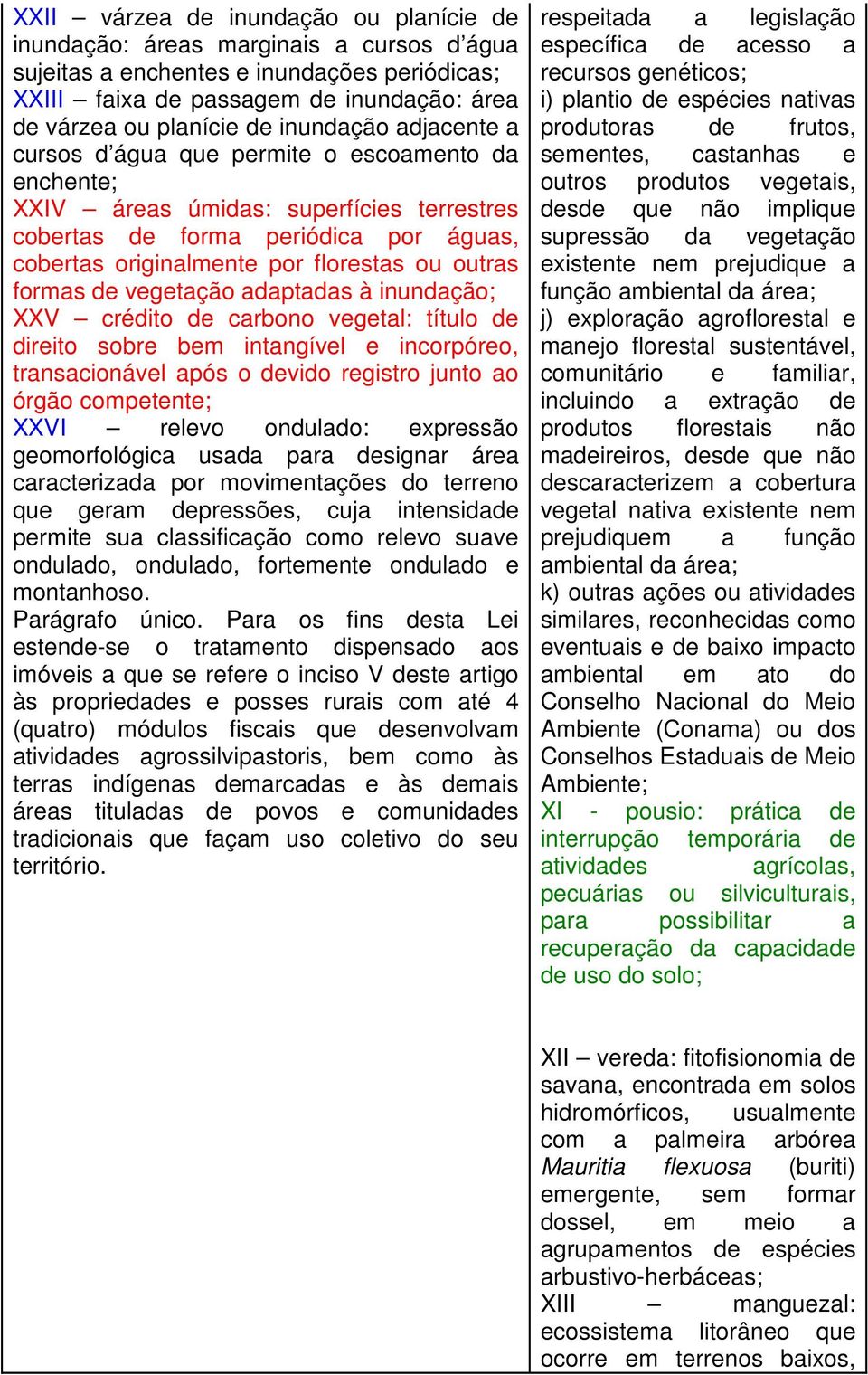 outras formas de vegetação adaptadas à inundação; XXV crédito de carbono vegetal: título de direito sobre bem intangível e incorpóreo, transacionável após o devido registro junto ao órgão competente;