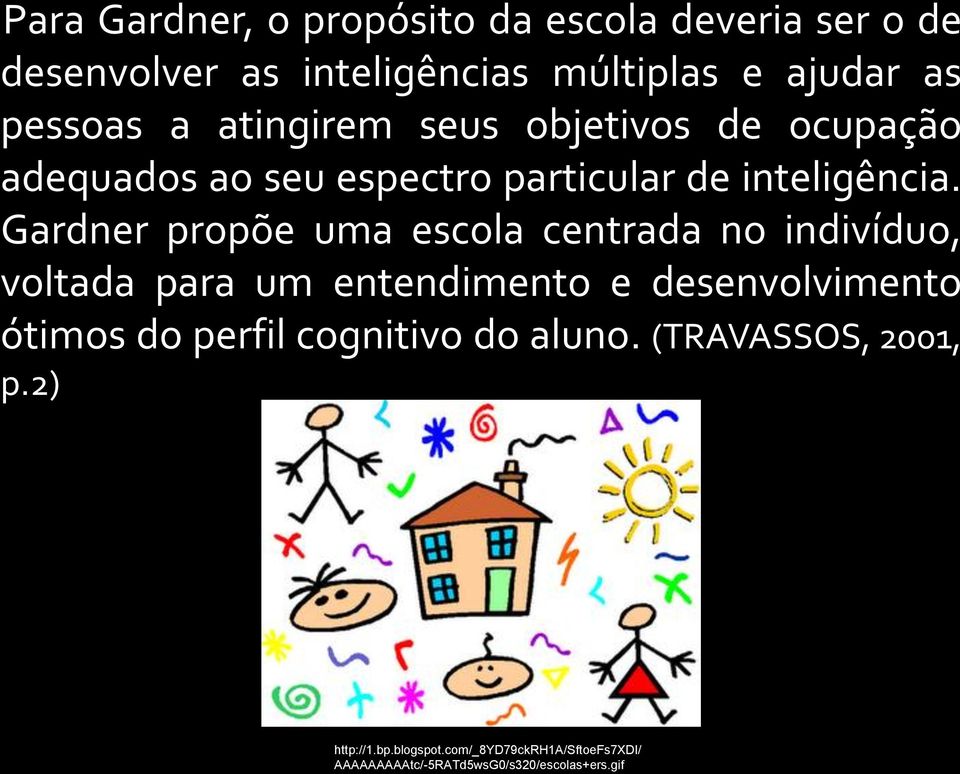 Gardner propõe uma escola centrada no indivíduo, voltada para um entendimento e desenvolvimento ótimos do perfil