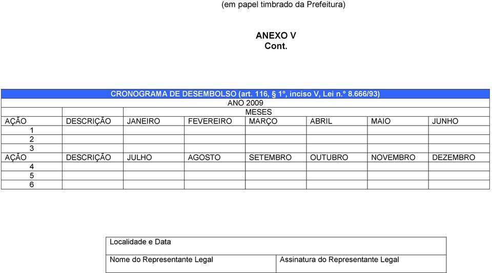 666/93) ANO 2009 MESES AÇÃO DESCRIÇÃO JANEIRO