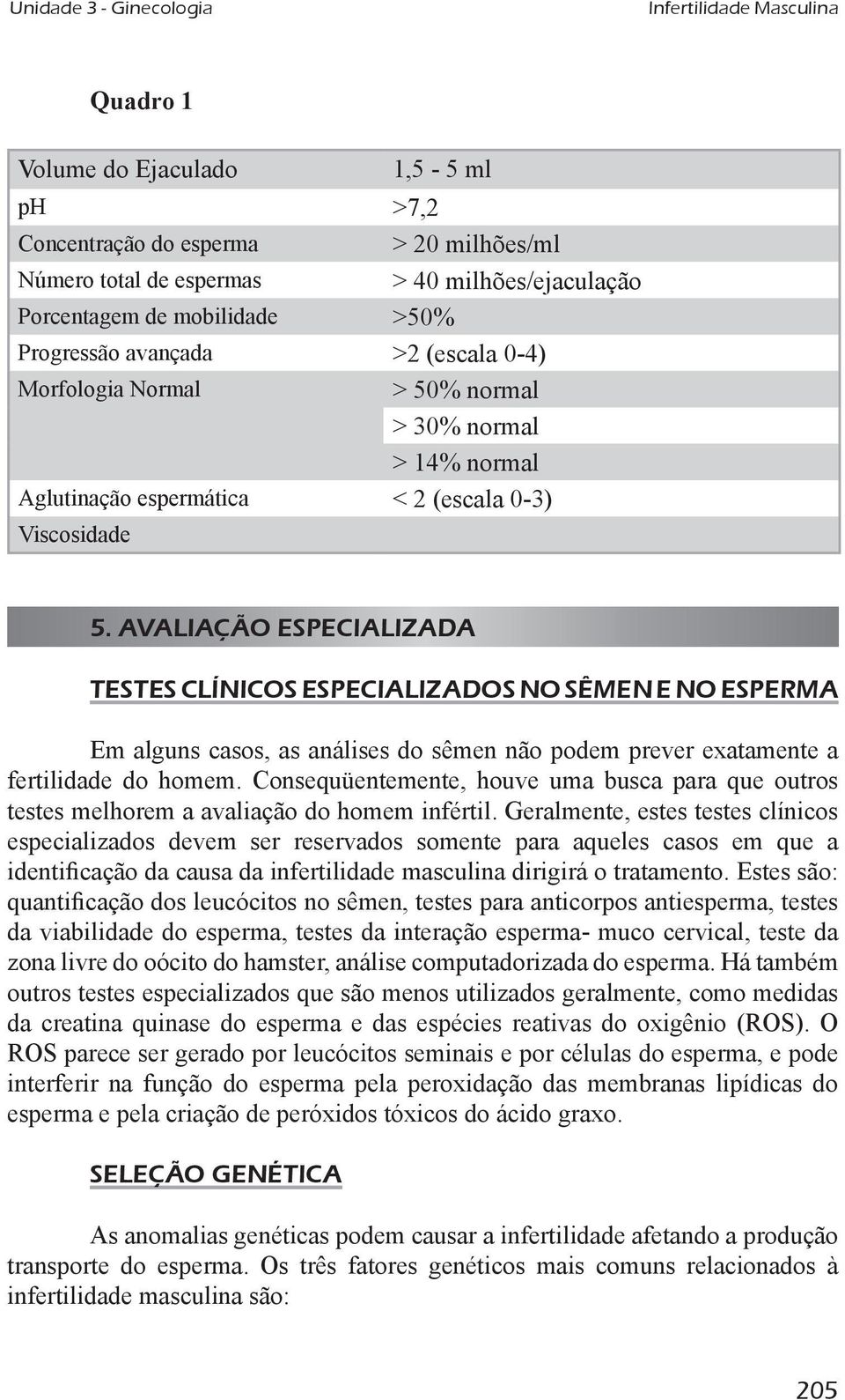 AvALIAçãO ESpECIALIzADA TESTES CLÍNICOS ESpECIALIzADOS NO SÊMEN E NO ESpERMA Em alguns casos, as análises do sêmen não podem prever exatamente a fertilidade do homem.