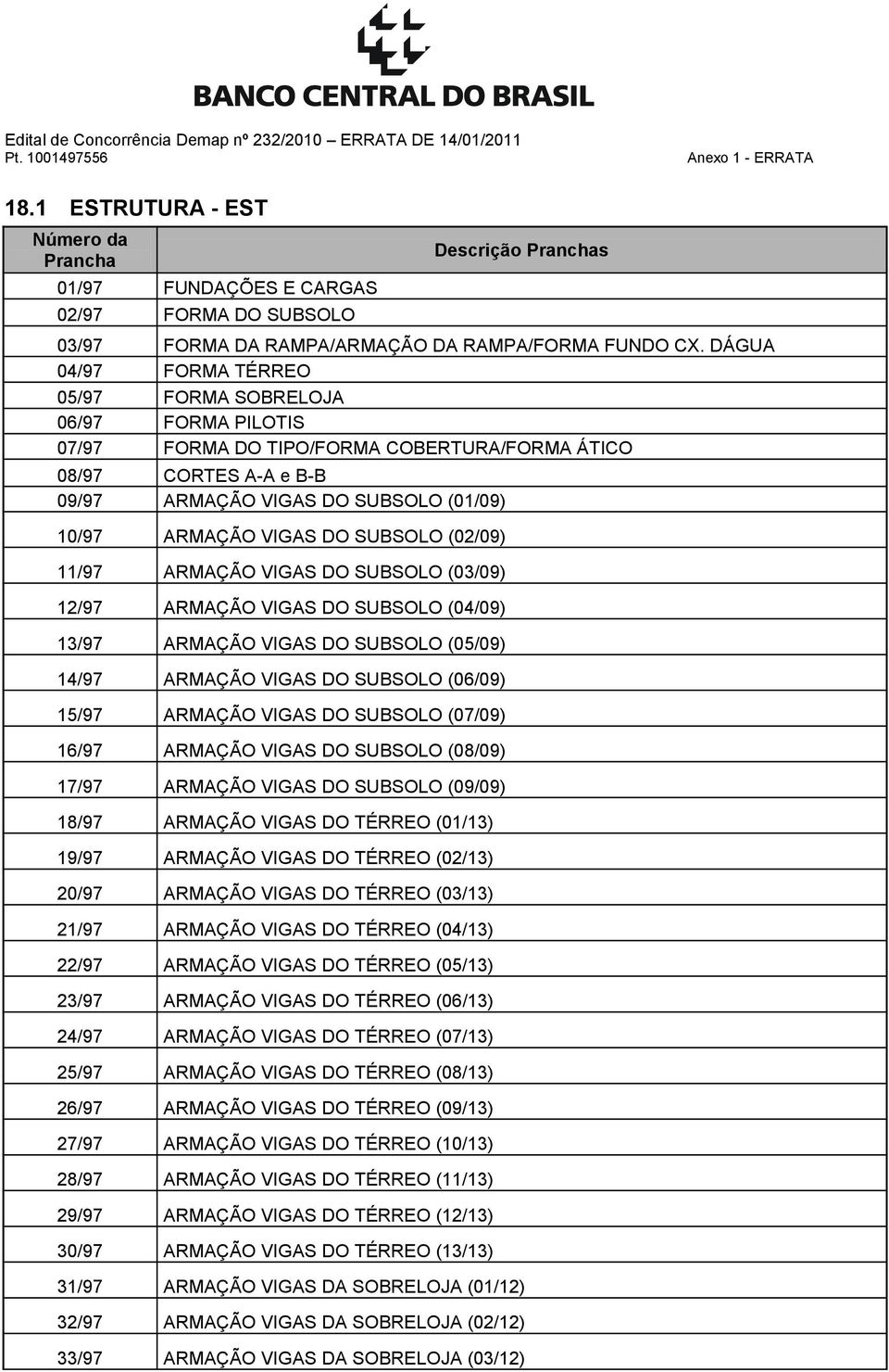 SUBSOLO (02/09) 11/97 ARMAÇÃO VIGAS DO SUBSOLO (03/09) 12/97 ARMAÇÃO VIGAS DO SUBSOLO (04/09) 13/97 ARMAÇÃO VIGAS DO SUBSOLO (05/09) 14/97 ARMAÇÃO VIGAS DO SUBSOLO (06/09) 15/97 ARMAÇÃO VIGAS DO