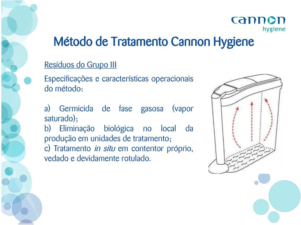 Germicida de fase gasosa (vapor saturado); b) Eliminação biológica no local da