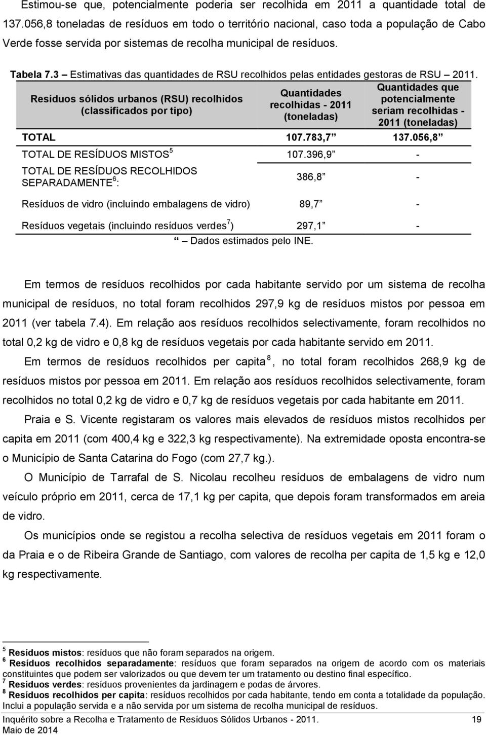 3 Estimativas das quantidades de RSU recolhidos pelas entidades gestoras de RSU 2011.