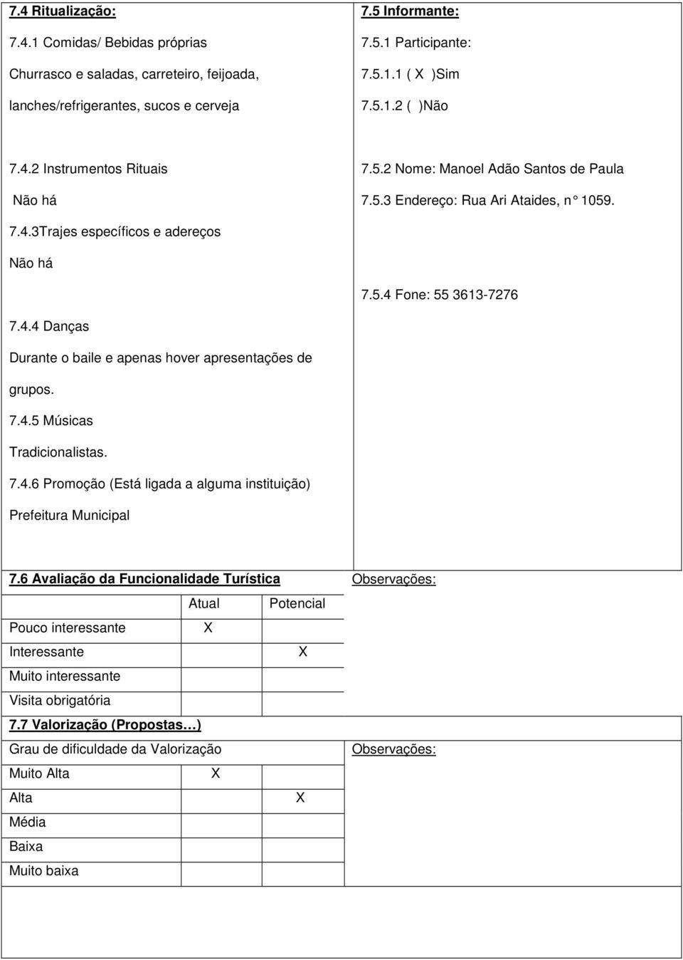 7.4.5 Músicas Tradicionalistas. 7.4.6 Promoção (Está ligada a alguma instituição) Prefeitura Municipal 7.