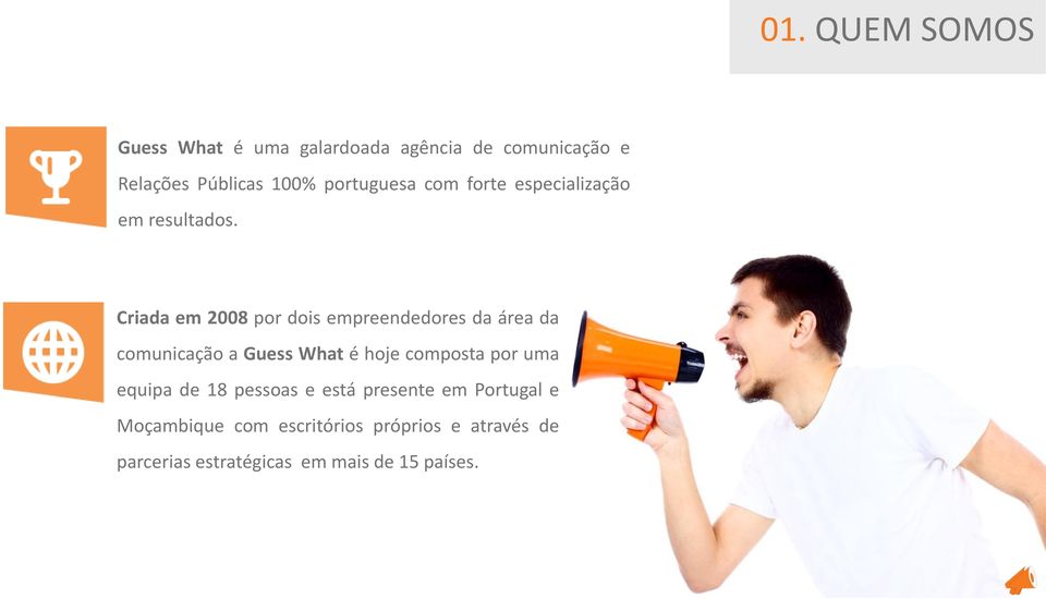 Criada em 2008 por dois empreendedores da área da comunicação a Guess What é hoje composta por