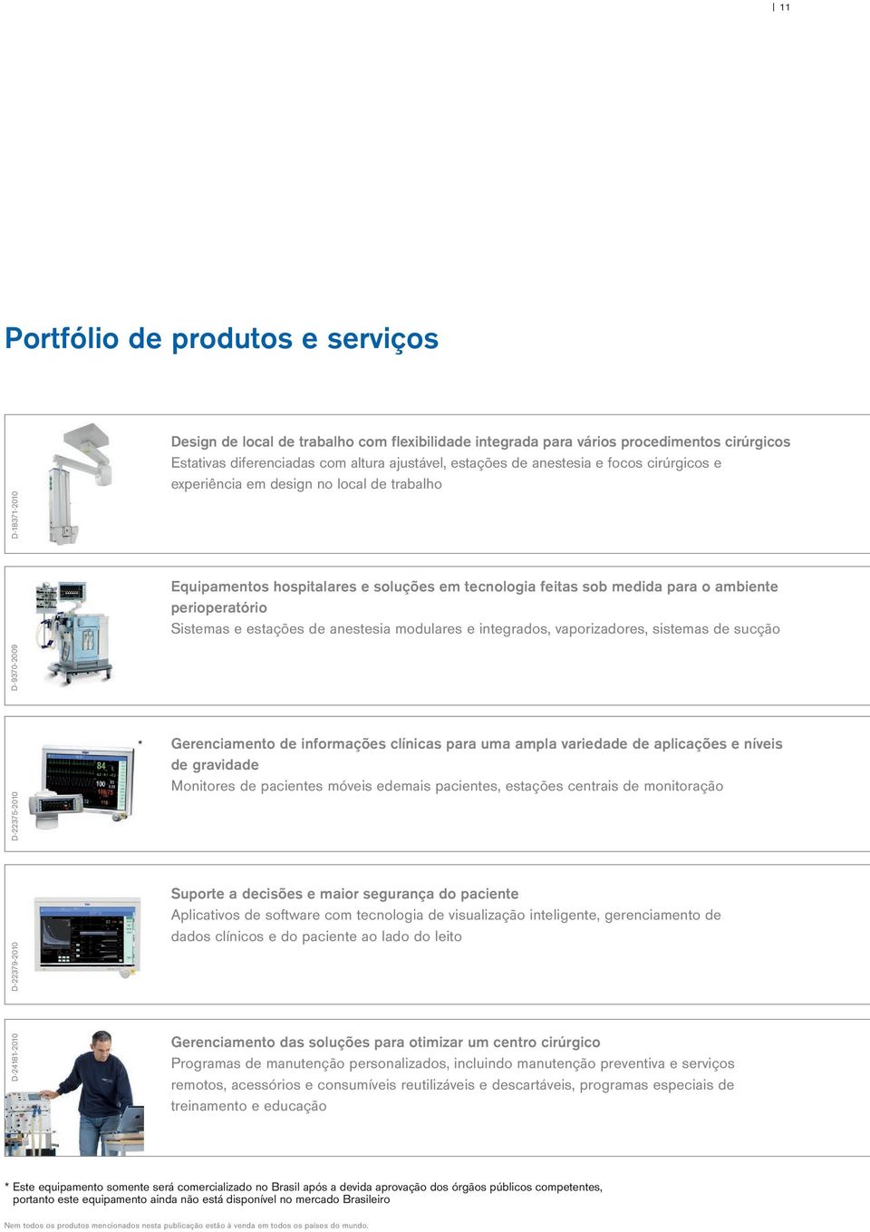 anestesia modulares e integrados, vaporizadores, sistemas de sucção D-22375-2010 D-9370-2009 * Gerenciamento de informações clínicas para uma ampla variedade de aplicações e níveis de gravidade