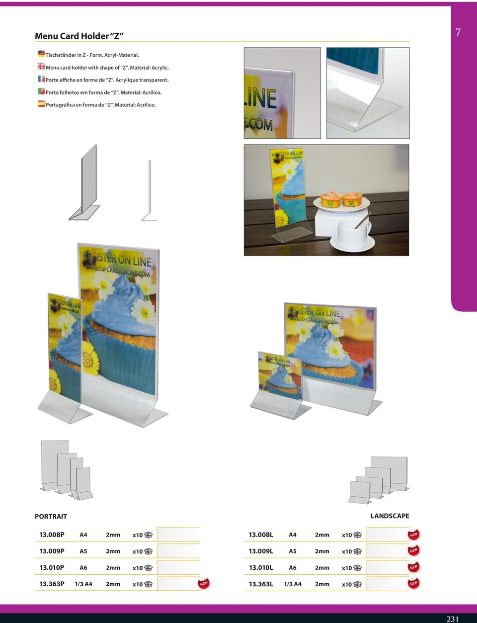 Formato A4 Securit Porta poster da tavola in acrilico verticale a L 