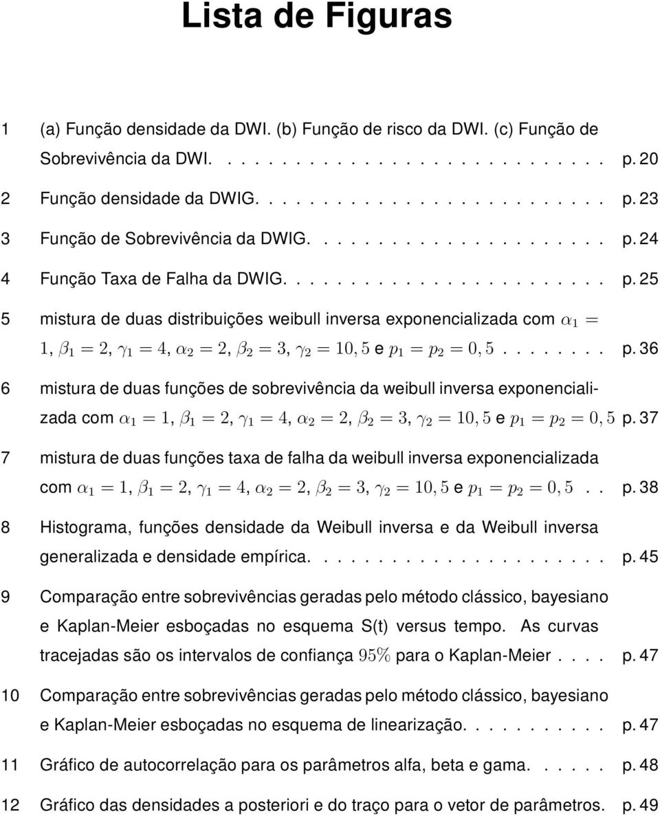 ....... p. 36 6 mstura de duas funções de sobrevvênca da webull nversa exponencalzada com α 1 = 1, β 1 = 2, γ 1 = 4, α 2 = 2, β 2 = 3, γ 2 = 10, 5 e p 1 = p 2 = 0, 5 p.