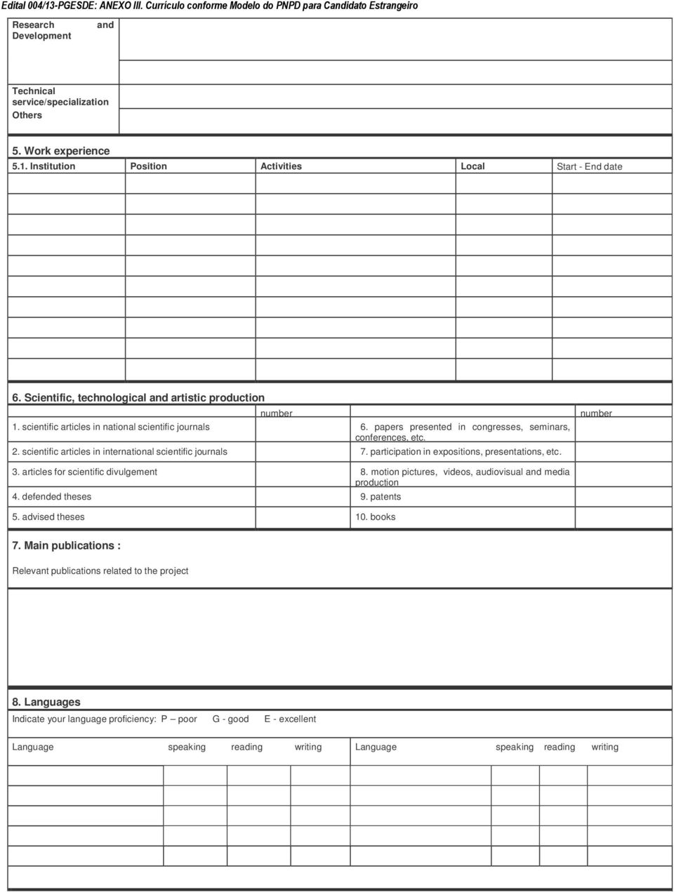 scientific articles in international scientific journals 7. participation in expositions, presentations, etc. number 3. articles for scientific divulgement 8.