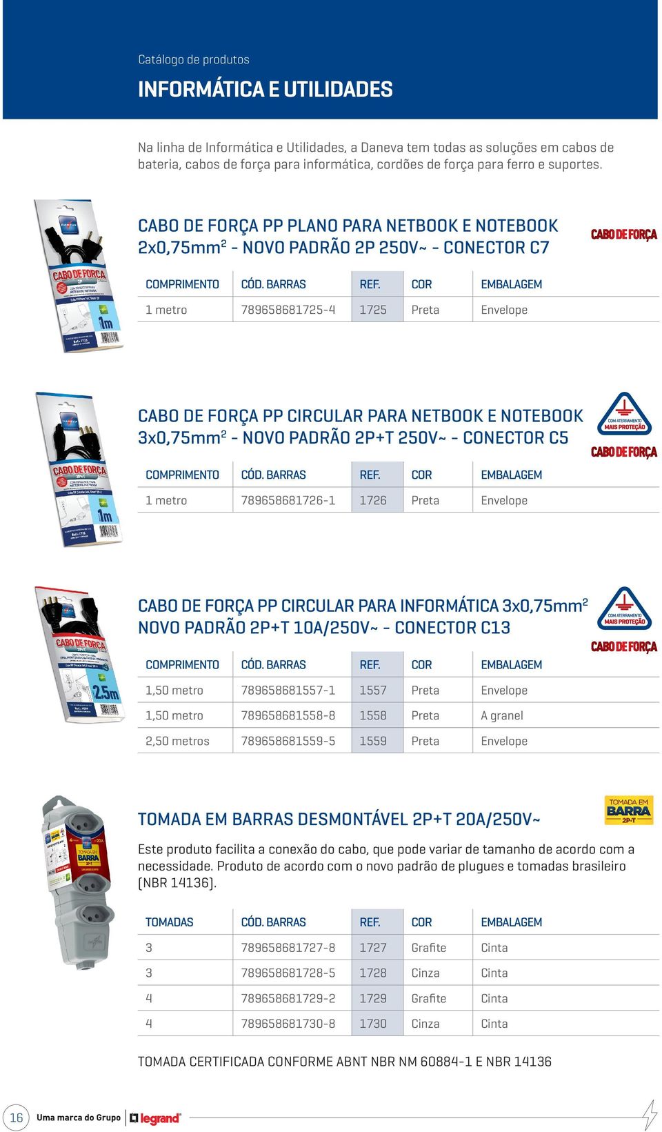 - NOVO PADRÃO 2P+T 250V~ - CONECTOR C5 1 metro 789658681726-1 1726 Preta Envelope CABO DE FORÇA PP CIRCULAR PARA INFORMÁTICA 3x0,75mm 2 NOVO PADRÃO 2P+T 10A/250V~ - CONECTOR C13 1,50 metro