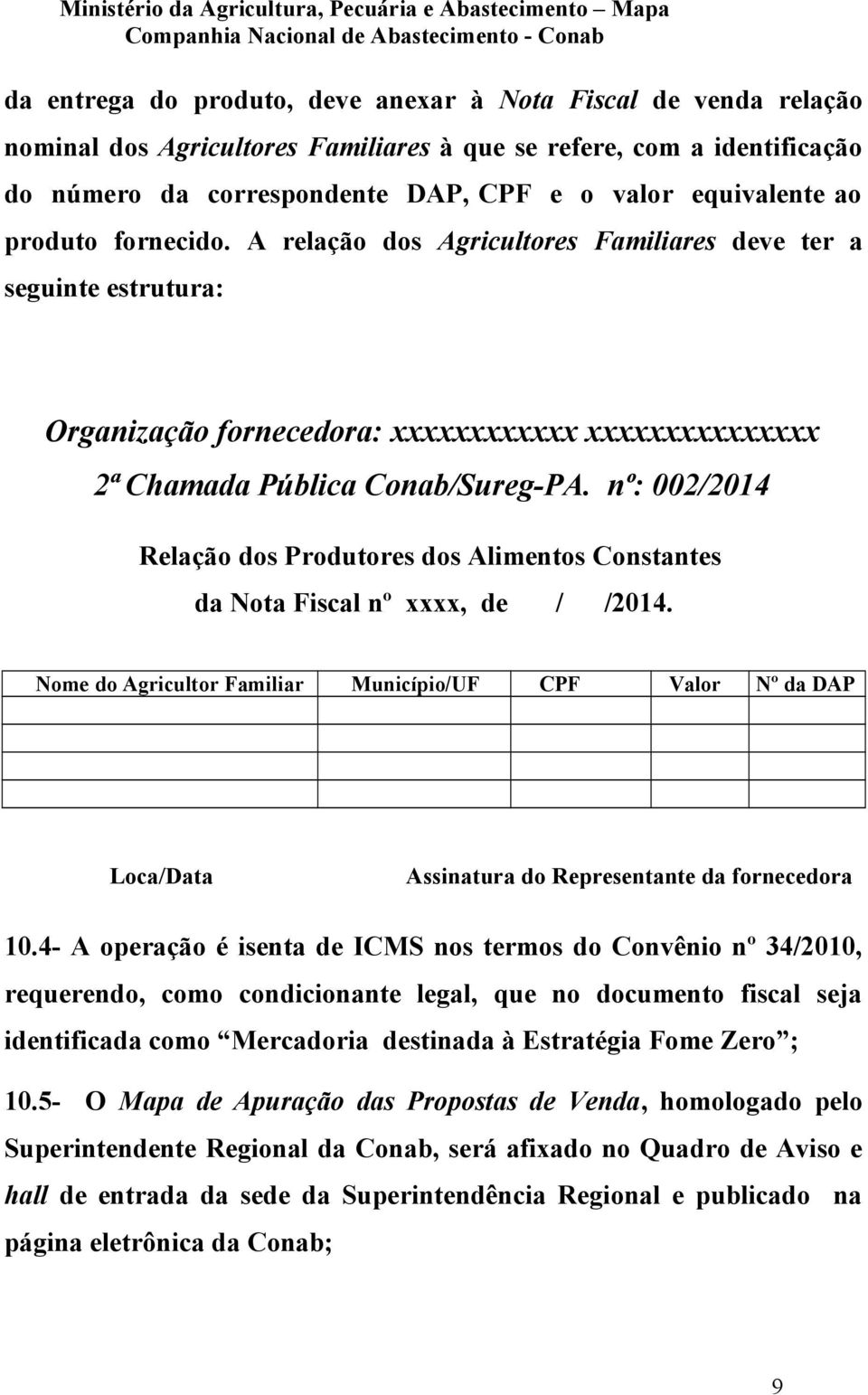nº: 002/2014 Relação dos Produtores dos Alimentos Constantes da Nota Fiscal nº xxxx, de / /2014.