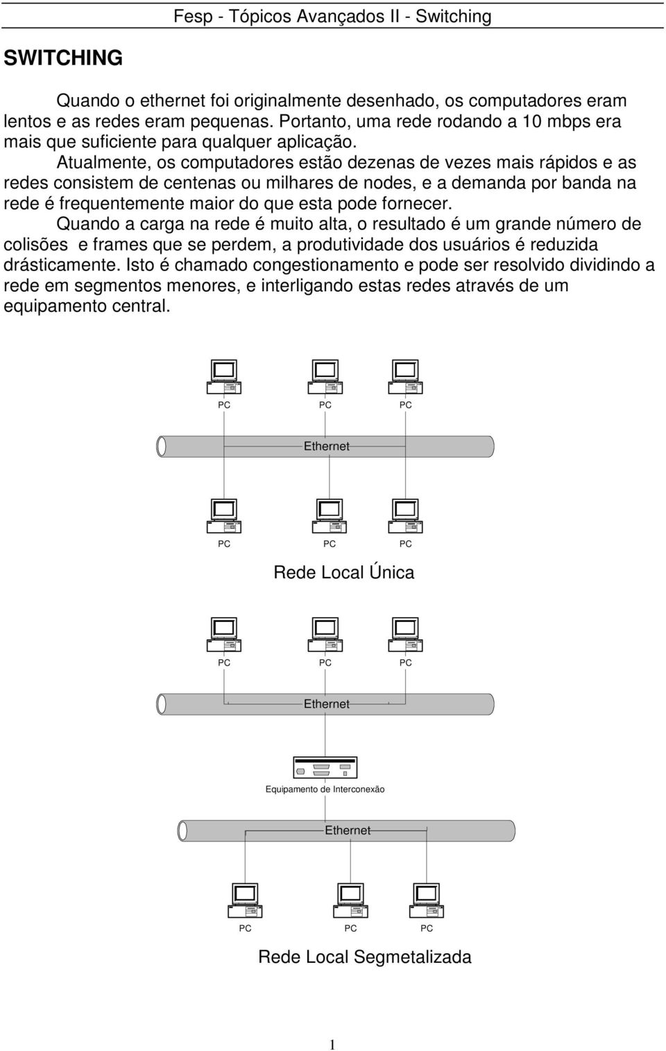 Quando a carga na rede é muito alta, o resultado é um grande número de colisões e frames que se perdem, a produtividade dos usuários é reduzida drásticamente.