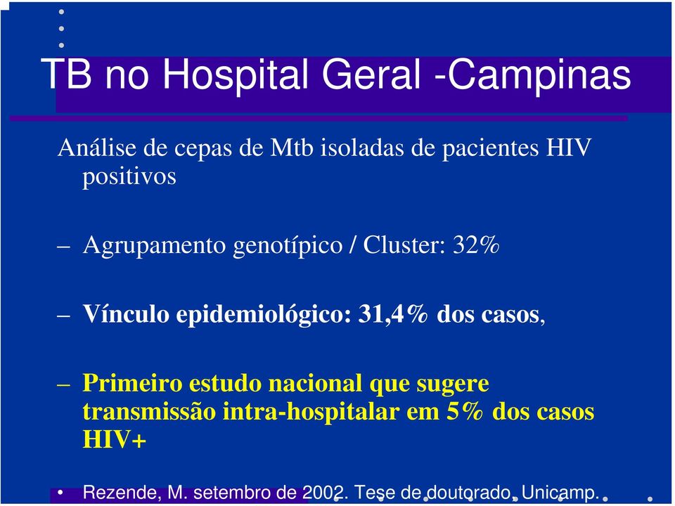 HIV positivos Agrupamento genotípico / Cluster: 32% Vínculo epidemiológico: