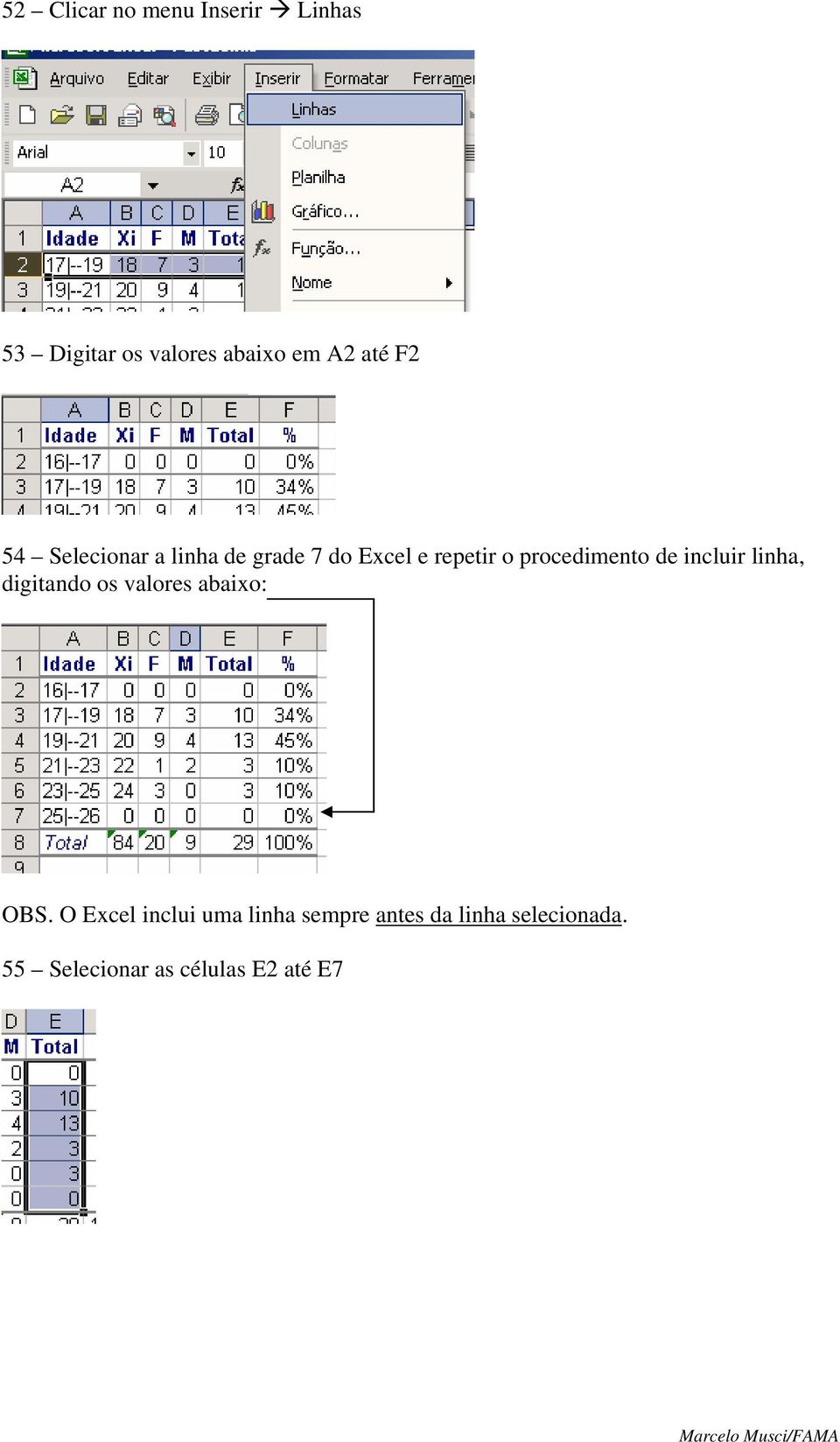 de incluir linha, digitando os valores abaixo: OBS.