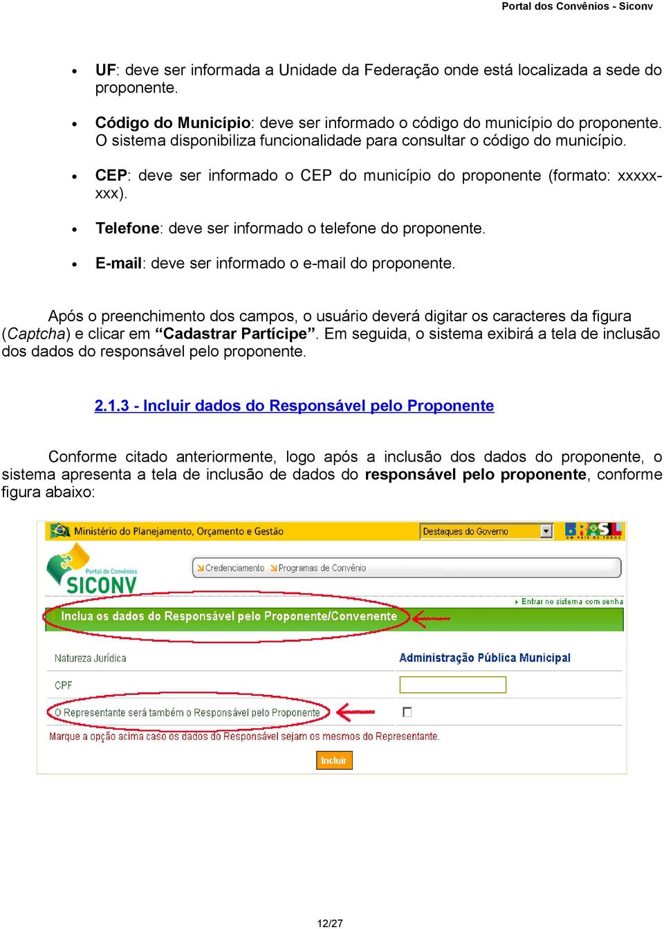 Telefone: deve ser informado o telefone do proponente. E-mail: deve ser informado o e-mail do proponente.