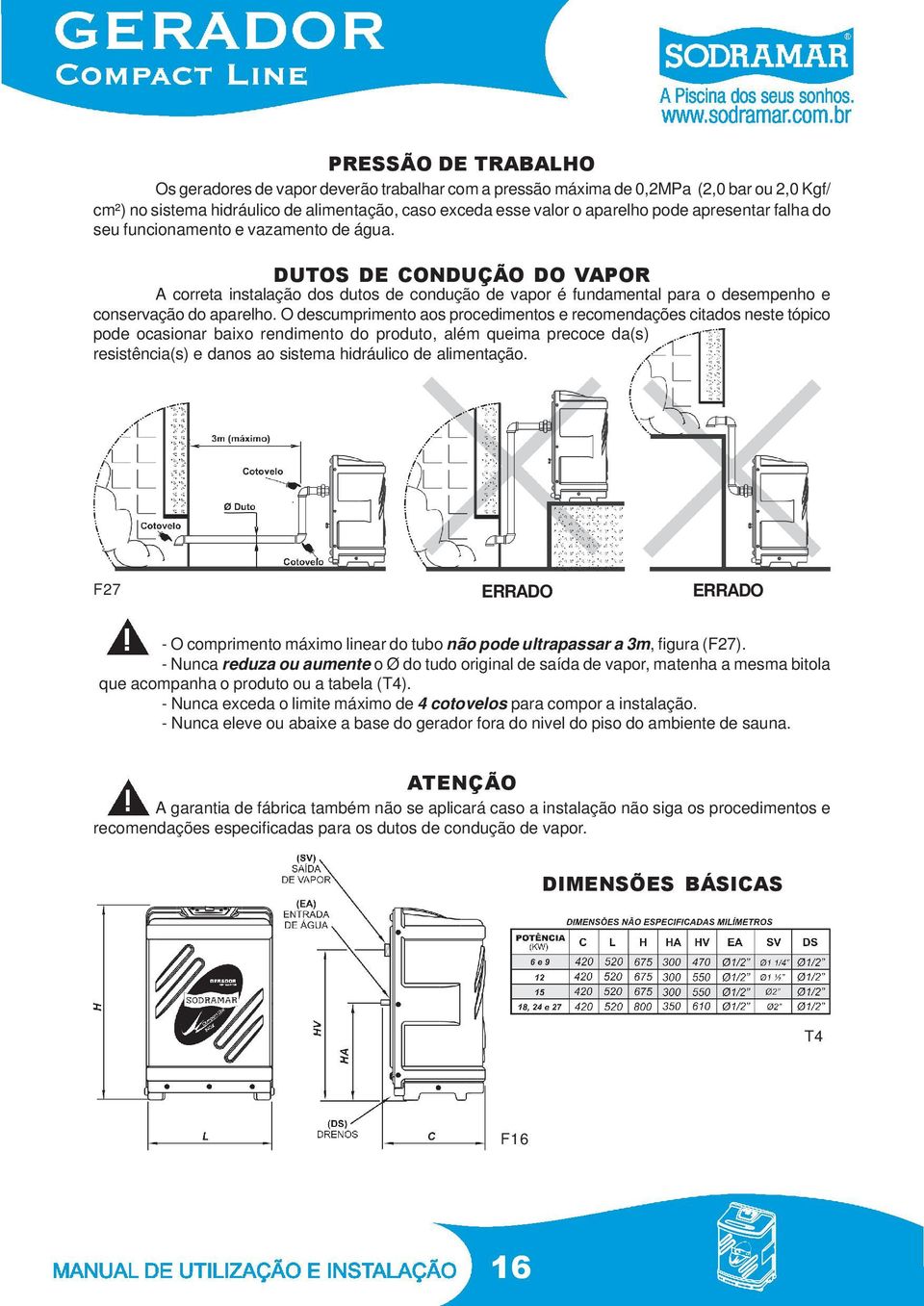 O descumprimento aos procedimentos e recomendações citados neste tópico pode ocasionar baixo rendimento do produto, além queima precoce da(s) resistência(s) e danos ao sistema hidráulico de