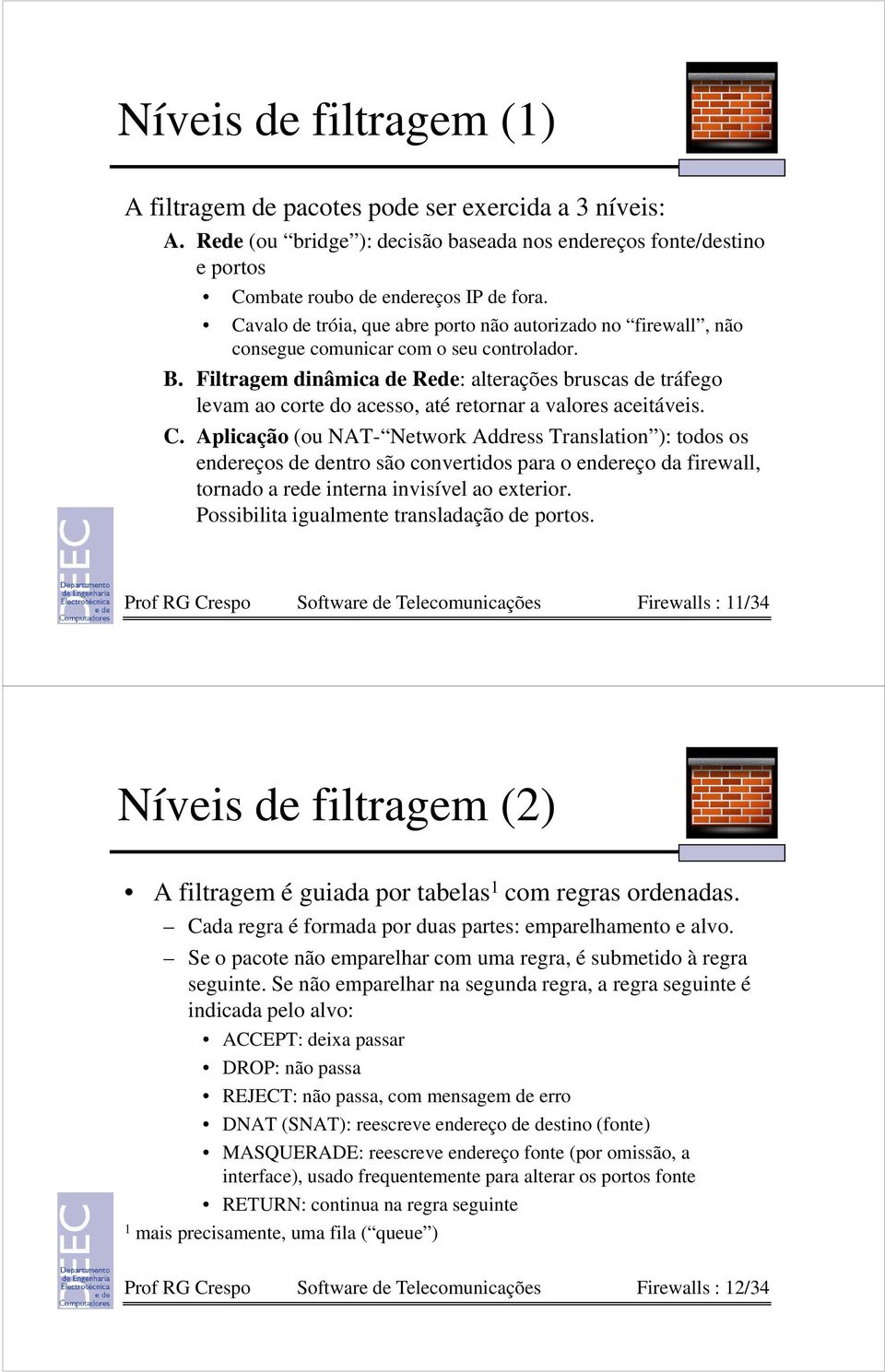 Filtragem dinâmica de Rede: alterações bruscas de tráfego levam ao corte do acesso, até retornar a valores aceitáveis. C.