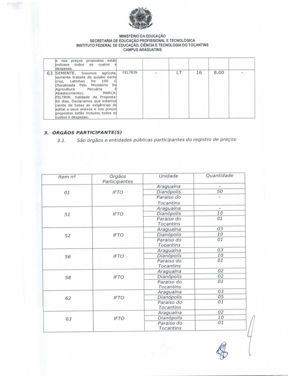 Validade da Proposta 60 dias.