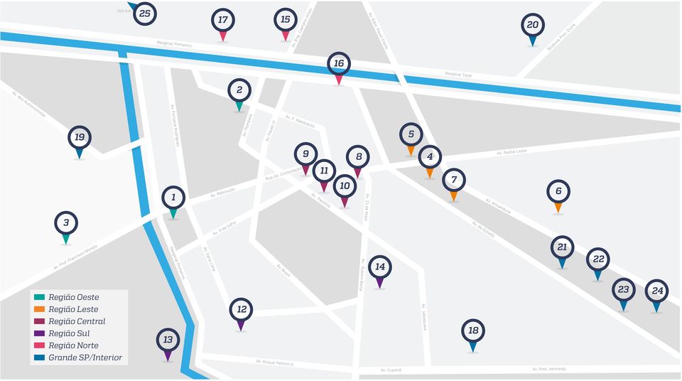 Francisco Morato 1 Marginal Pinheiros v. Faria Lima v. Rebouças v. 9 de Julho Rua da onsolação v. rasil 11 v. Paulista 10 v.