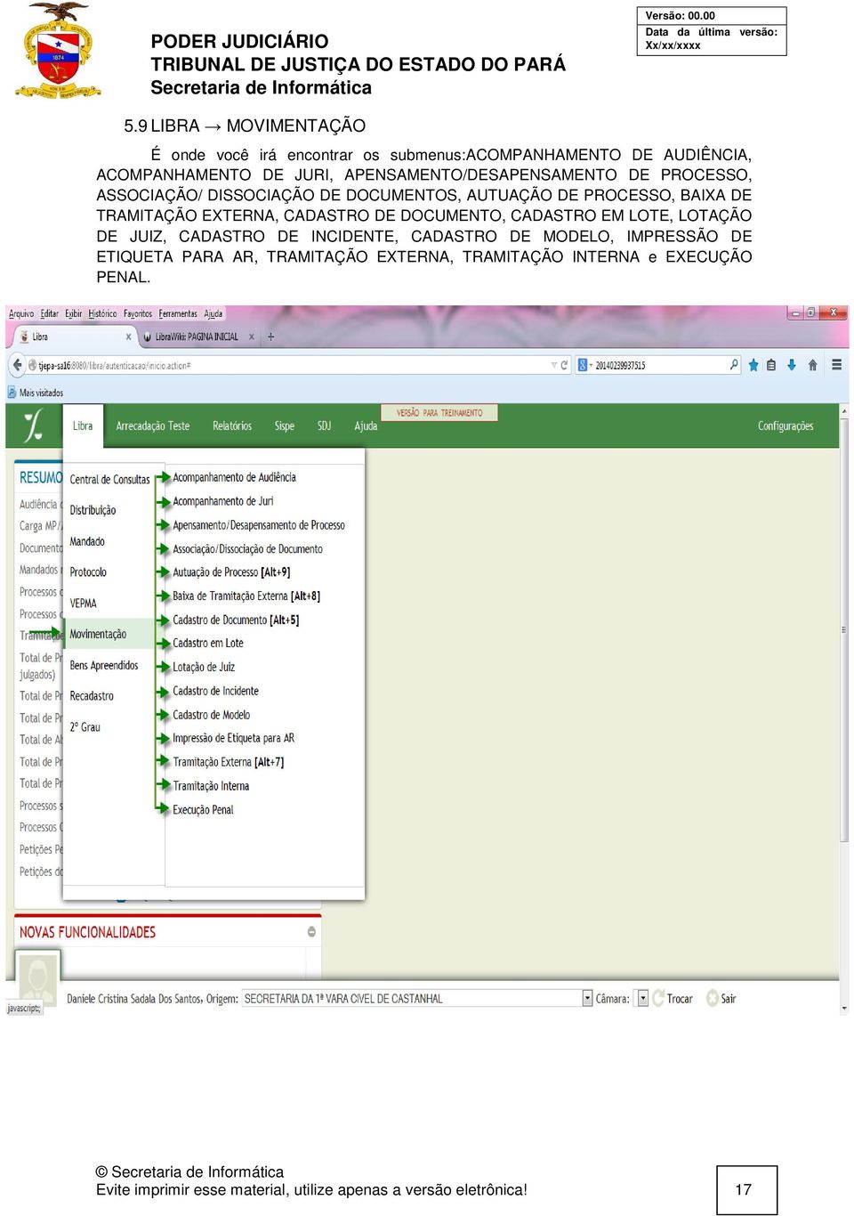 EXTERNA, CADASTRO DE DOCUMENTO, CADASTRO EM LOTE, LOTAÇÃO DE JUIZ, CADASTRO DE INCIDENTE, CADASTRO DE MODELO, IMPRESSÃO DE