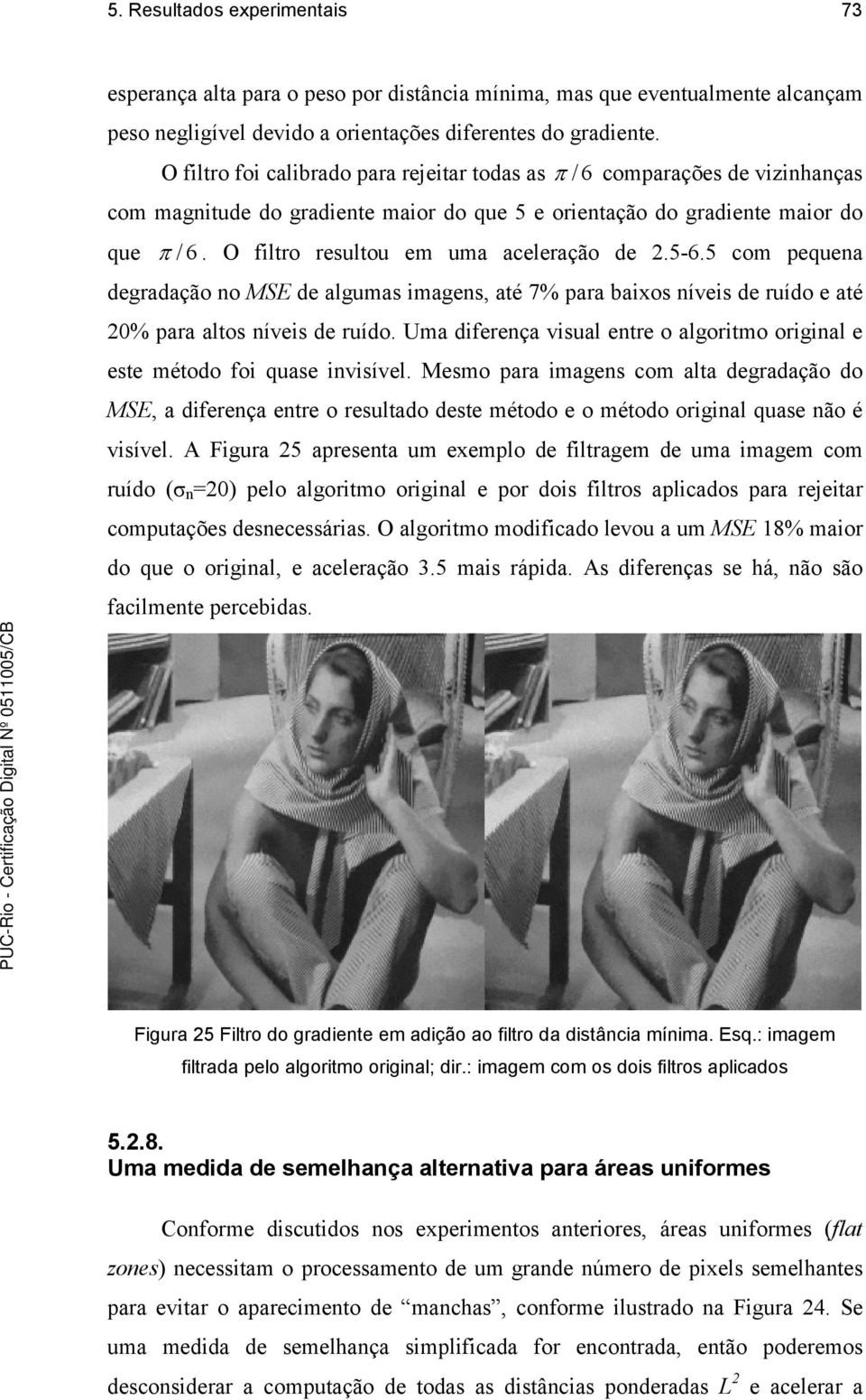 O filtro resultou em uma aceleração de 2.5-6.5 com pequena degradação no MSE de algumas imagens, até 7% para baixos níveis de ruído e até 20% para altos níveis de ruído.