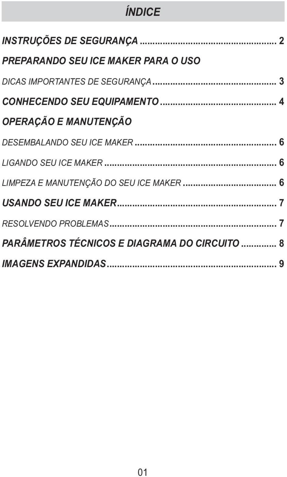 .. 3 CONHECENDO SEU EQUIPAMENTO... 4 OPERAÇÃO E MANUTENÇÃO DESEMBALANDO SEU ICE MAKER.