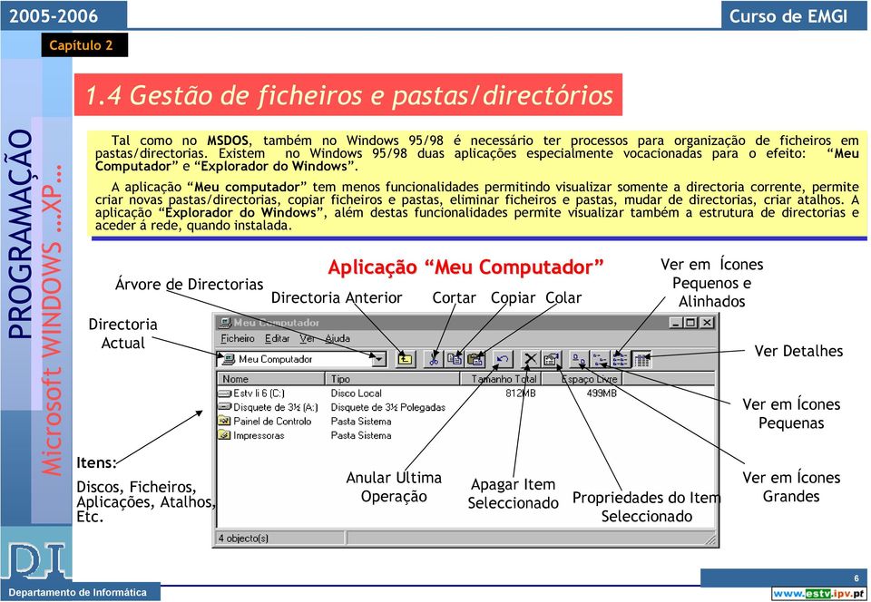 A aplicação Meu Meu computador tem tem menos menos funcionalidades permitindo visualizar somente a directoria corrente, permite criar criar novas novas pastas/directorias, copiar copiar ficheiros e