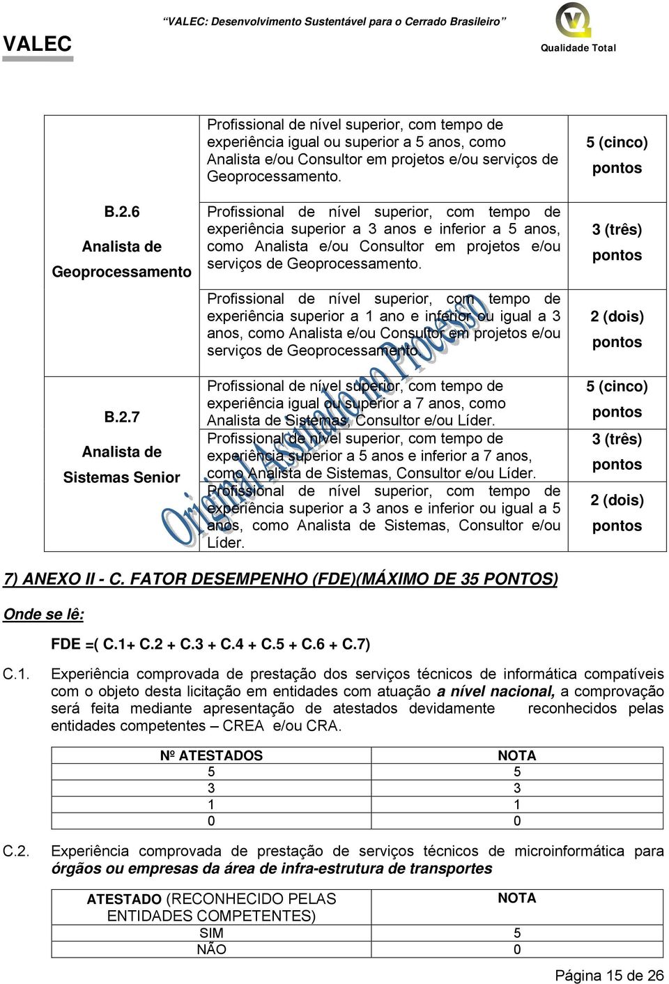 experiência superior a 1 ano e inferior ou igual a 3 anos, como Analista e/ou Consultor em projetos e/ou serviços de Geoprocessamento.