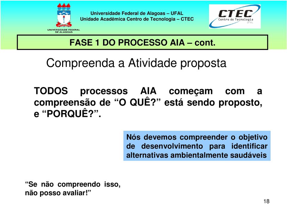 compreensão de O QUÊ? está sendo proposto, e PORQUÊ?