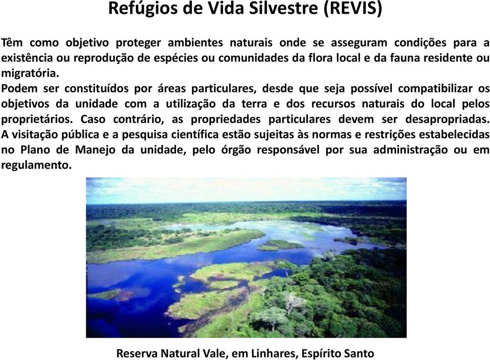 Podem ser constituídos por áreas particulares, desde que seja possível compatibilizar os objetivos da unidade com a utilização da terra e dos recursos naturais do local pelos