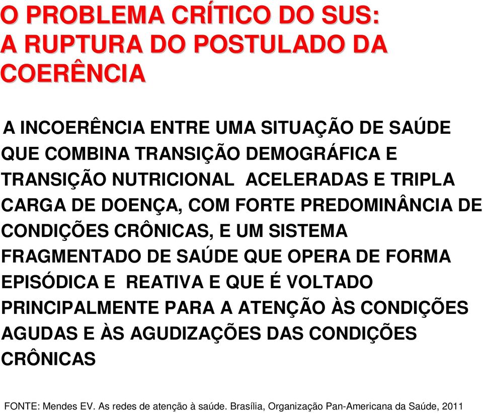 FRAGMENTADO DE SAÚDE QUE OPERA DE FORMA EPISÓDICA E REATIVA E QUE É VOLTADO PRINCIPALMENTE PARA A ATENÇÃO ÀS CONDIÇÕES AGUDAS E ÀS