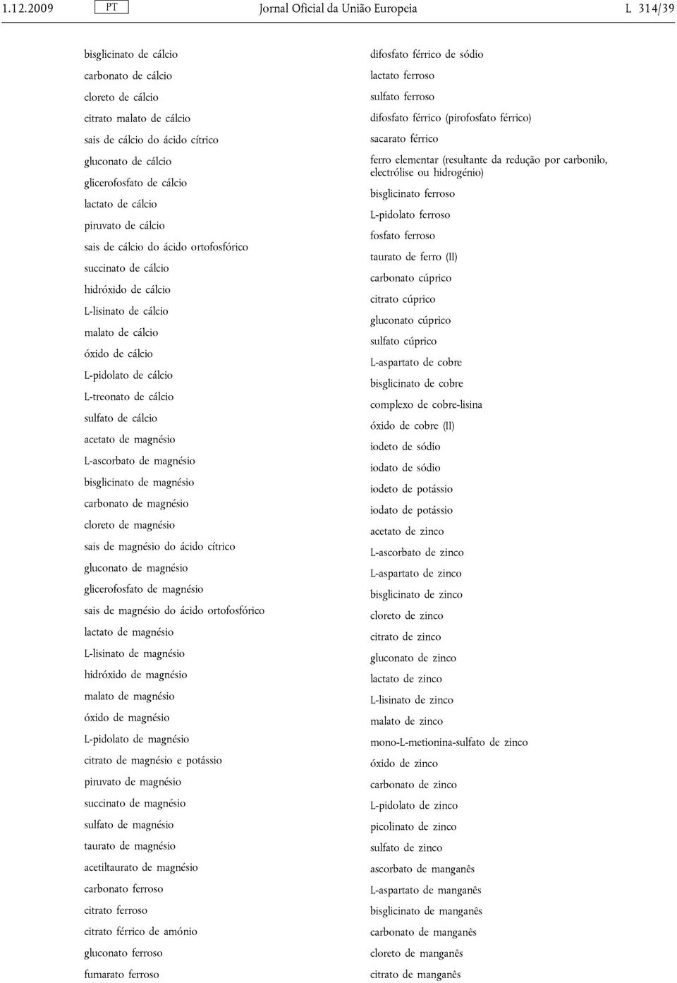 L-pidolato de cálcio L-treonato de cálcio sulfato de cálcio acetato de magnésio L-ascorbato de magnésio bisglicinato de magnésio carbonato de magnésio cloreto de magnésio sais de magnésio do ácido