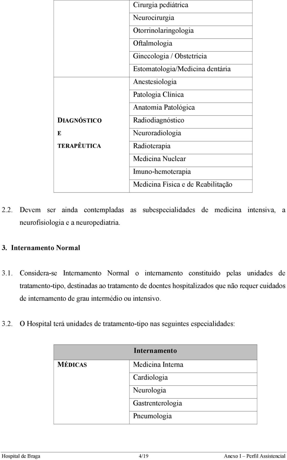 2. Devem ser ainda contempladas as subespecialidades de medicina intensiva, a neurofisiologia e a neuropediatria. 3. Internamento Normal 3.1.