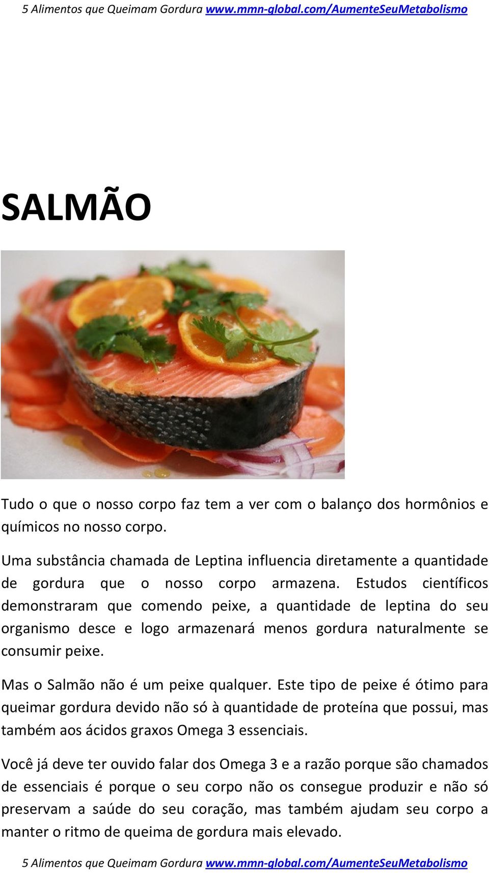 Estudos científicos demonstraram que comendo peixe, a quantidade de leptina do seu organismo desce e logo armazenará menos gordura naturalmente se consumir peixe. Mas o Salmão não é um peixe qualquer.