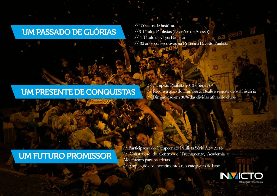 DE CONQUISTAS // Campeão Paulista 2013 Série A3 // Reconstrução do Humberto Reale e resgate de sua história // Diminuição em 30% das