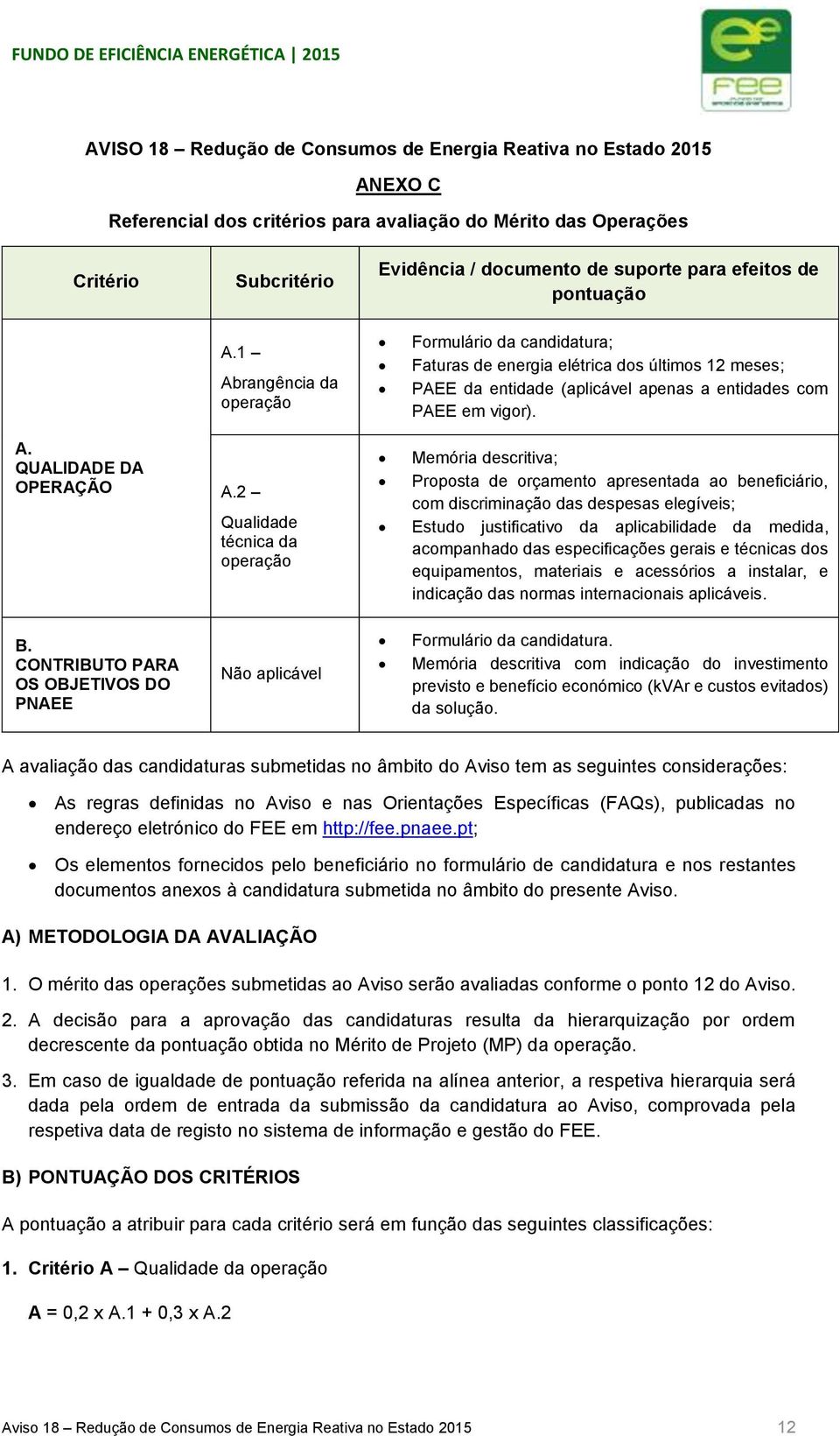 2 Qualidade técnica da operação Memória descritiva; Proposta de orçamento apresentada ao beneficiário, com discriminação das despesas elegíveis; Estudo justificativo da aplicabilidade da medida,