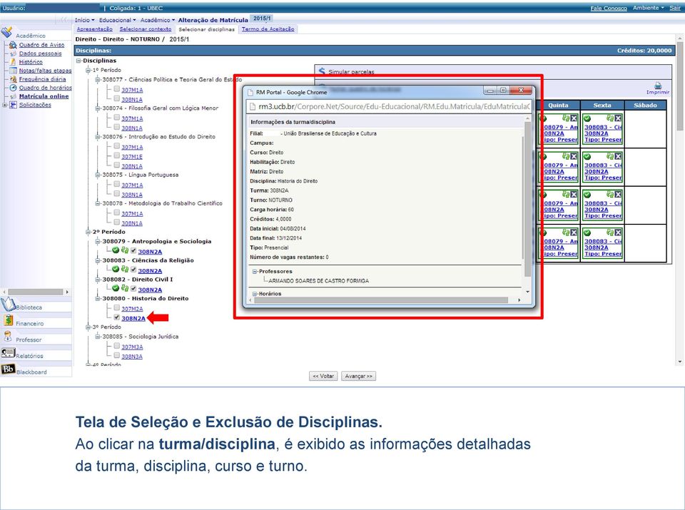 Ao clicar na turma/disciplina, é